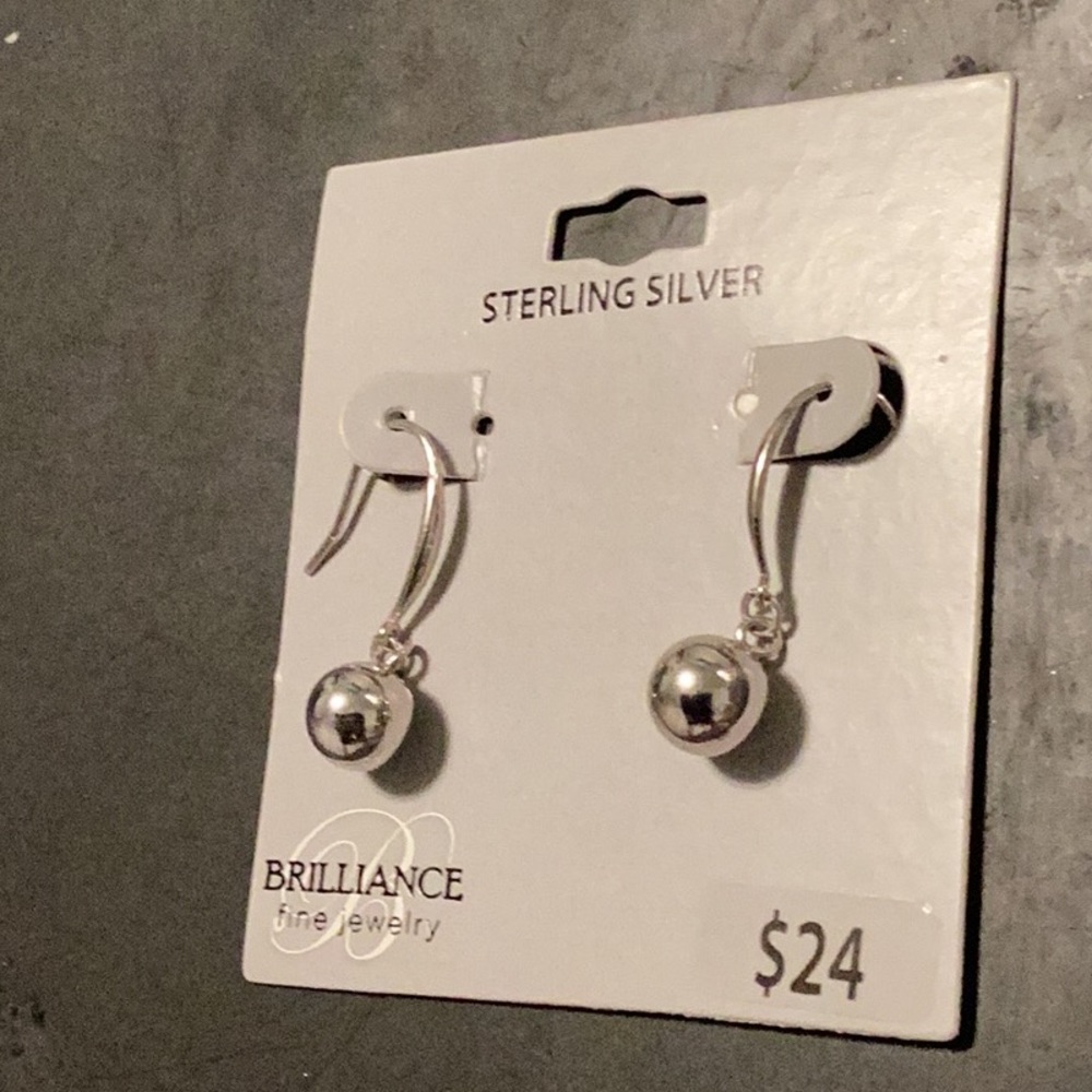 Ball Dangle Earrings, Sterling Silver NEW